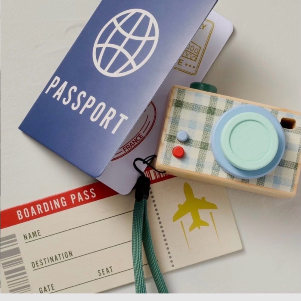 Hearth & Hand Magnolia Toy Travel Kit Blue Gingham Metal Suitcase Pretend Play - Picture 4 of 4